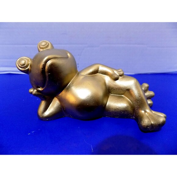 NEW Gold Frog Figurine Statue Frogs Plaster Posing - Picture 3 of 4
